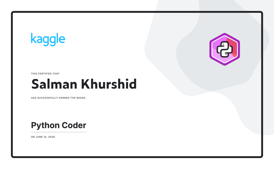 Kaggle Python Coder badge certificate