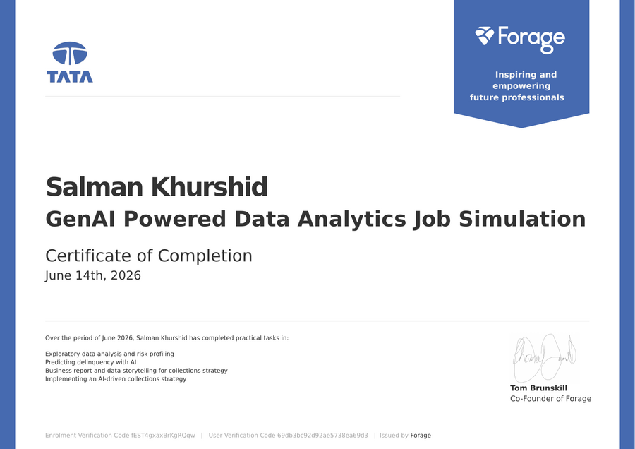 Tata GenAI Powered Data Analytics Job Simulation certificate